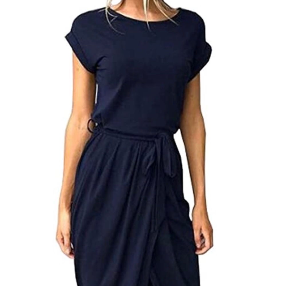 Navy blue loose wrap skirt dress